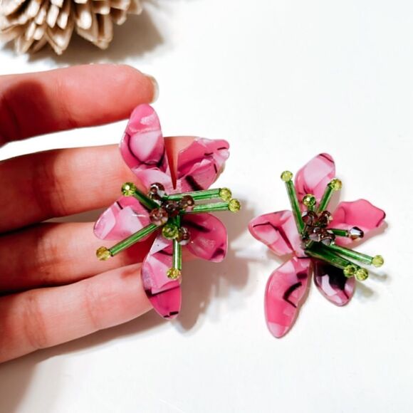 Flower statement earrings M160 - Picture 4 of 5